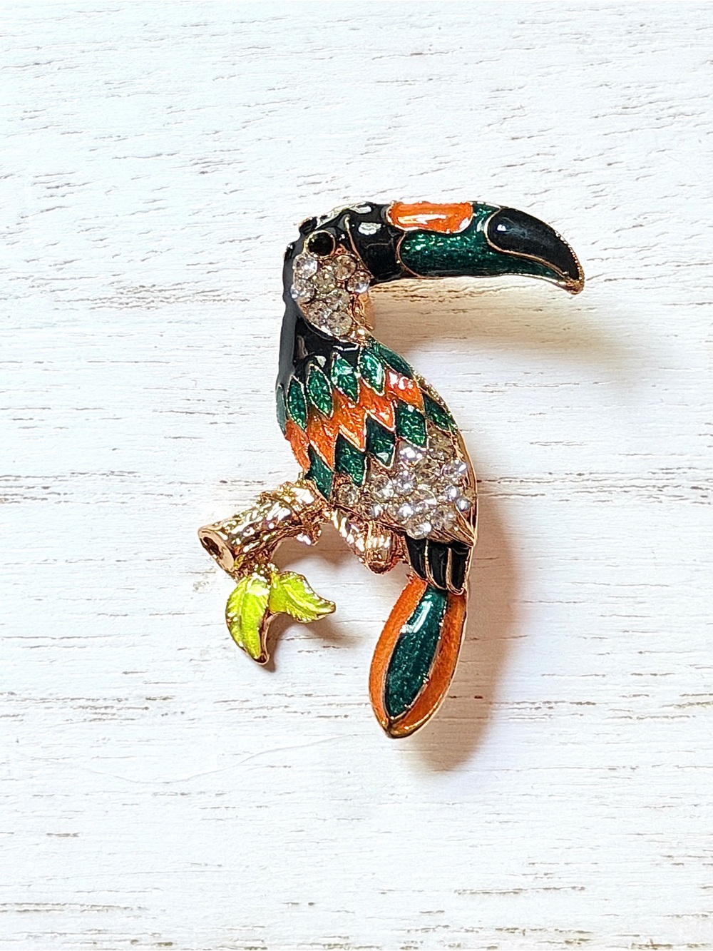 Toucan Tropical Bird Brooch Rhinestone & Colorful Enamel